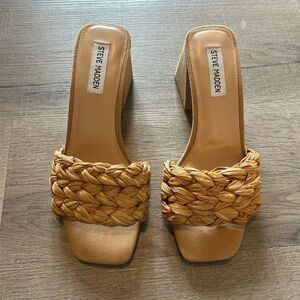 Steve Madden Women's Mylee Beige Block Heel Sandals Size 8